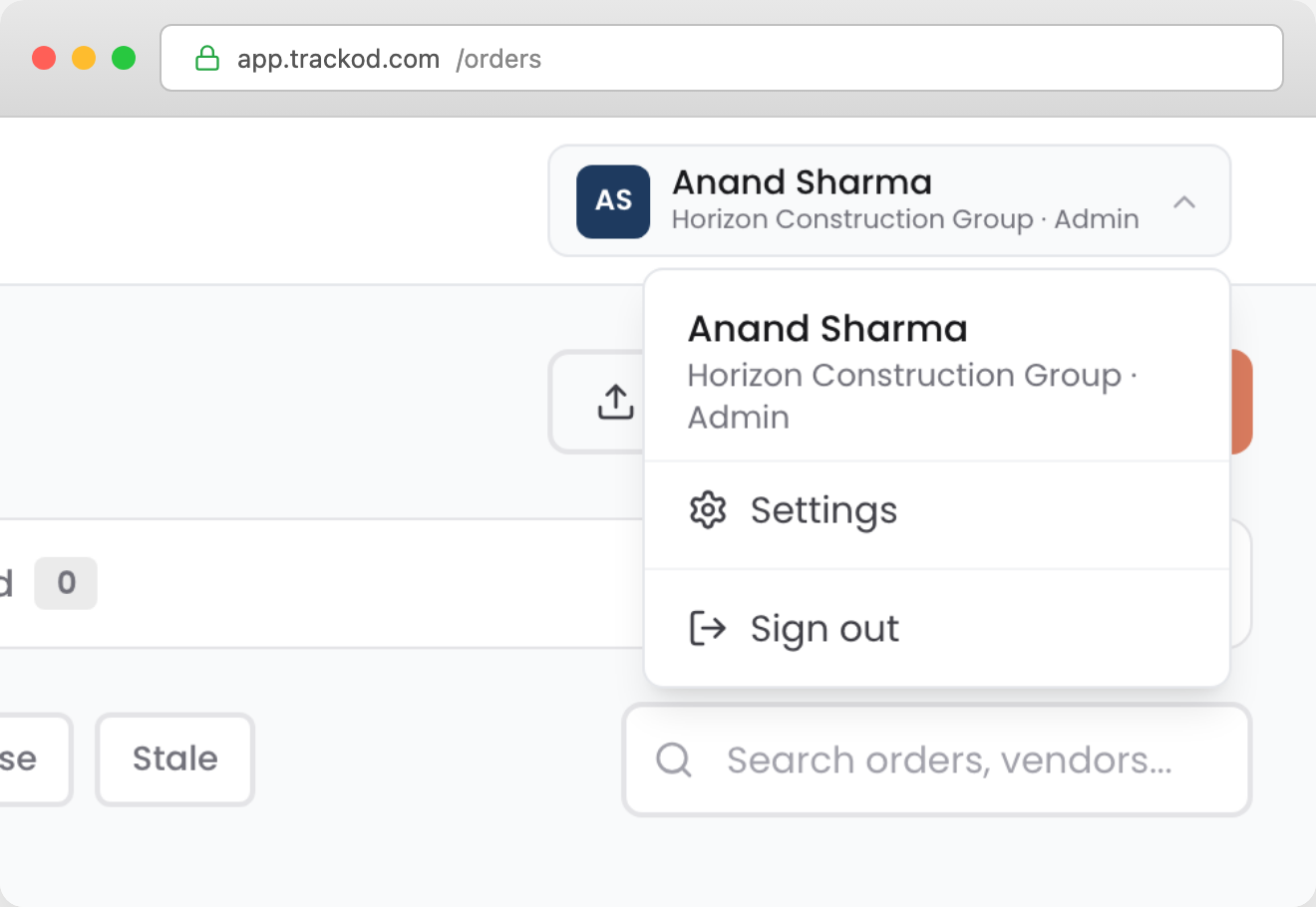 User Menu with Settings Option