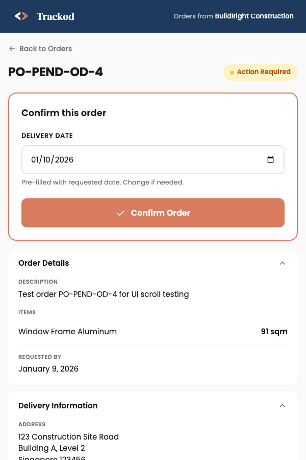 Vendor order details page